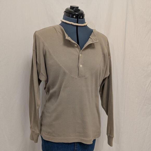 GAP Tops - Vintage GAP taupe cotton henley long‑sleeve top, size M